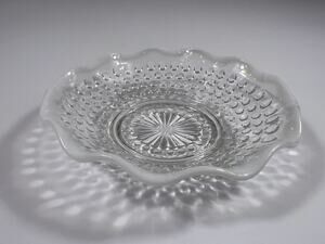 Vintage Clear Glass Hobnail Serving Plate Starburst Center, Scalloped Edge 10.5"